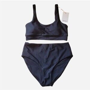 Quince Italian Tank Bikini Top & High Rise Bottom Set Size S Black Beach minimal